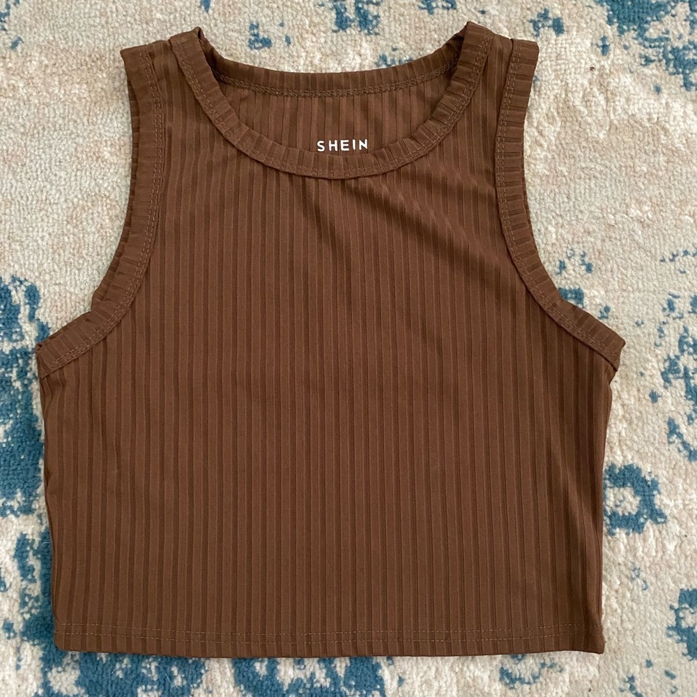 Brown cropped high neck tank top